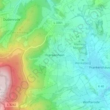 Topografische kaart Frankenhain, hoogte, reliëf