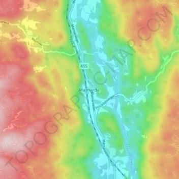 Topografische kaart Marnardal, hoogte, reliëf