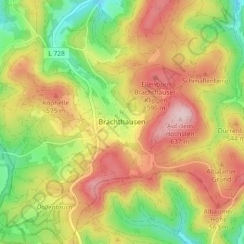 Topografische kaart Brachthausen, hoogte, reliëf