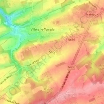 Topografische kaart Scry, hoogte, reliëf