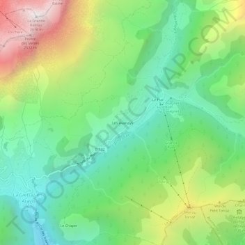 Topografische kaart Les Avanays, hoogte, reliëf