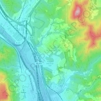 Topografische kaart el Papiol, hoogte, reliëf