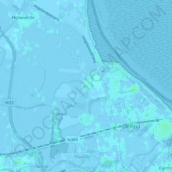 Topografische kaart Uitwierde, hoogte, reliëf