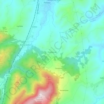 Topografische kaart Percozzone, hoogte, reliëf