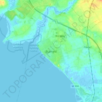 Topografische kaart Bjärred, hoogte, reliëf
