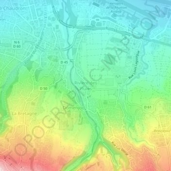 Topografische kaart Rivière des Pluies, hoogte, reliëf