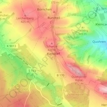 Topografische kaart Karsdorf, hoogte, reliëf