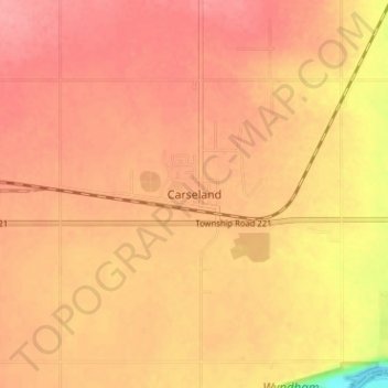 Topografische kaart Carseland, hoogte, reliëf