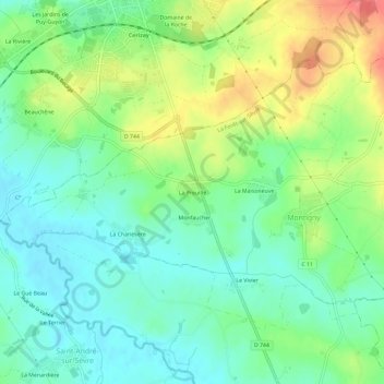 Topografische kaart La Preuille, hoogte, reliëf