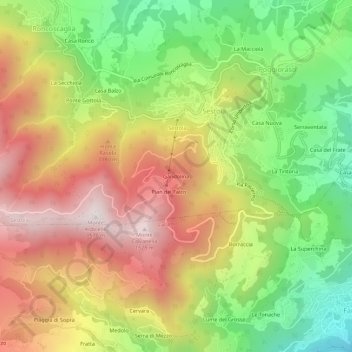 Topografische kaart Gandolina, hoogte, reliëf