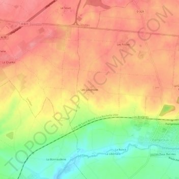 Topografische kaart Les Coudraies, hoogte, reliëf
