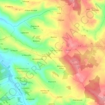 Topografische kaart Cazeneuve, hoogte, reliëf