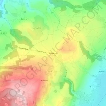 Topografische kaart Le Rapoux, hoogte, reliëf