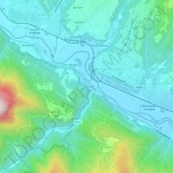 Topografische kaart Turritecava, hoogte, reliëf