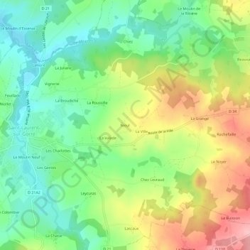 Topografische kaart Nieul, hoogte, reliëf