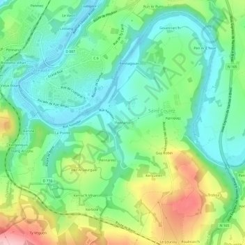 Topografische kaart Pennaros, hoogte, reliëf