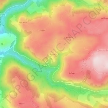 Topografische kaart Bonnenuit, hoogte, reliëf