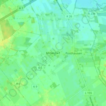 Topografische kaart Mitteldorf, hoogte, reliëf