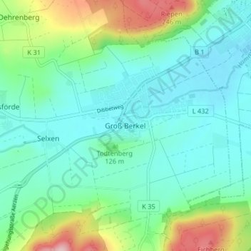 Topografische kaart Groß Berkel, hoogte, reliëf