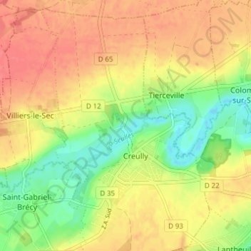 Topografische kaart Creullet, hoogte, reliëf