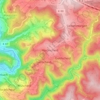 Topografische kaart Hochscheid, hoogte, reliëf
