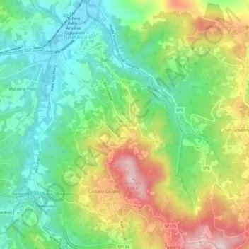 Topografische kaart Squillani, hoogte, reliëf