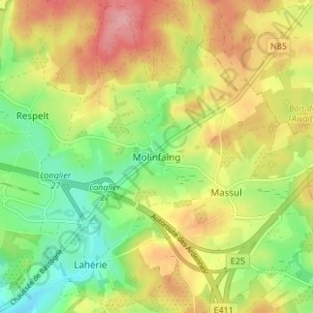 Topografische kaart Molinfaing, hoogte, reliëf