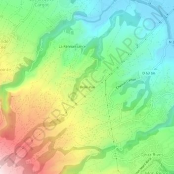 Topografische kaart Belle-Vue, hoogte, reliëf