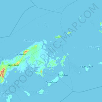 Topografische kaart Tonkain Islands, hoogte, reliëf