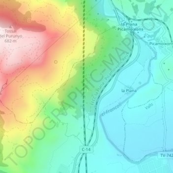 Topografische kaart Solsides, hoogte, reliëf