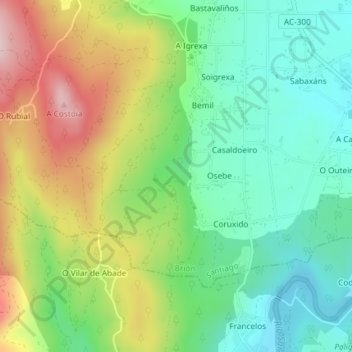 Topografische kaart O Piñeiriño, hoogte, reliëf