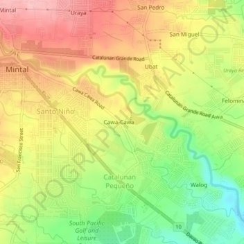 Topografische kaart Cawa-Cawa, hoogte, reliëf