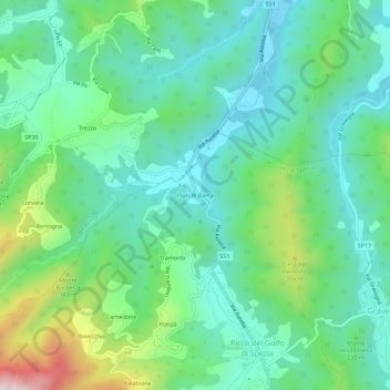 Topografische kaart Pian di Barca, hoogte, reliëf