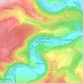 Topografische kaart Buchenau, hoogte, reliëf