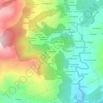 Topografische kaart Paravedra, hoogte, reliëf