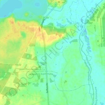 Topografische kaart Bærs, hoogte, reliëf