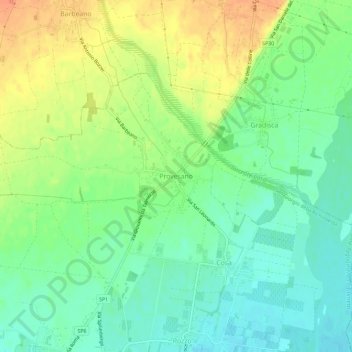 Topografische kaart Provesano, hoogte, reliëf