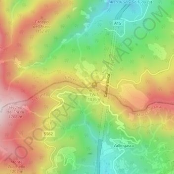 Topografische kaart Passo della Cisa, hoogte, reliëf