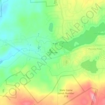 Topografische kaart Pocono Lake, hoogte, reliëf