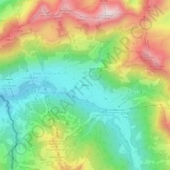 Topografische kaart Wäldle, hoogte, reliëf