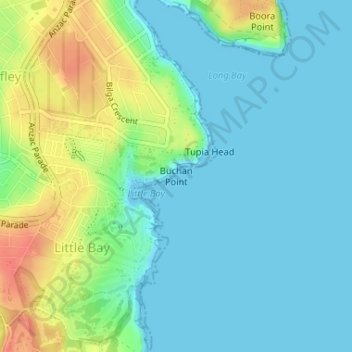 Topografische kaart Buchan Point, hoogte, reliëf