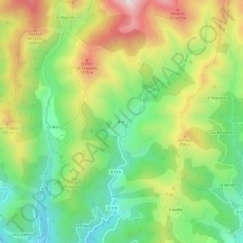 Topografische kaart Bise, hoogte, reliëf