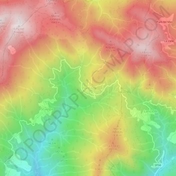 Topografische kaart Pontito, hoogte, reliëf