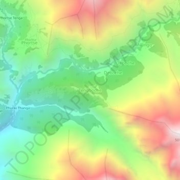 Topografische kaart Tengboche, hoogte, reliëf