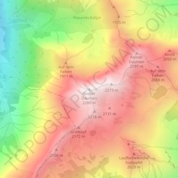 Topografische kaart Großer Daumen, hoogte, reliëf