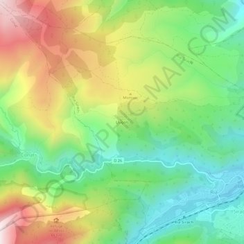 Topografische kaart Llugols, hoogte, reliëf