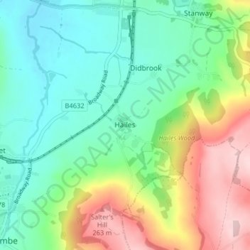 Topografische kaart Hailes, hoogte, reliëf