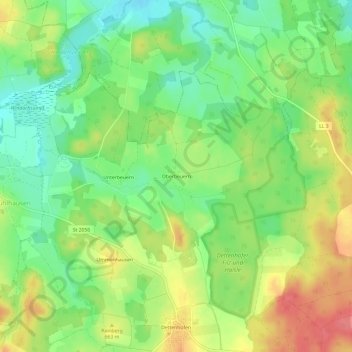 Topografische kaart Oberbeuern, hoogte, reliëf