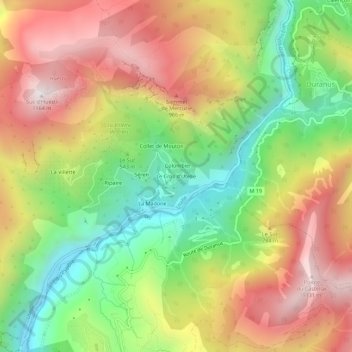 Topografische kaart Le Cros d'Utelle, hoogte, reliëf