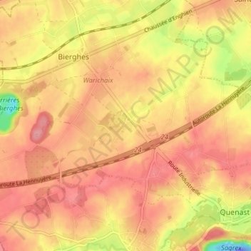 Topografische kaart Wisbecq, hoogte, reliëf